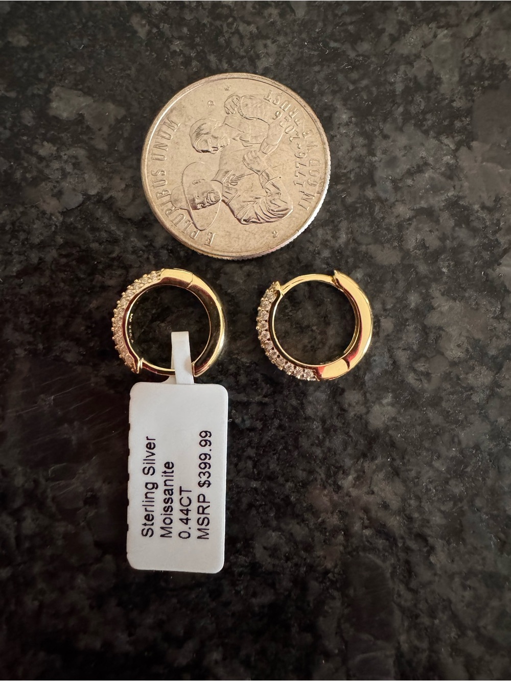 Sterling Silver Moissanite Huggie Hoop Earrings in Gold Tone